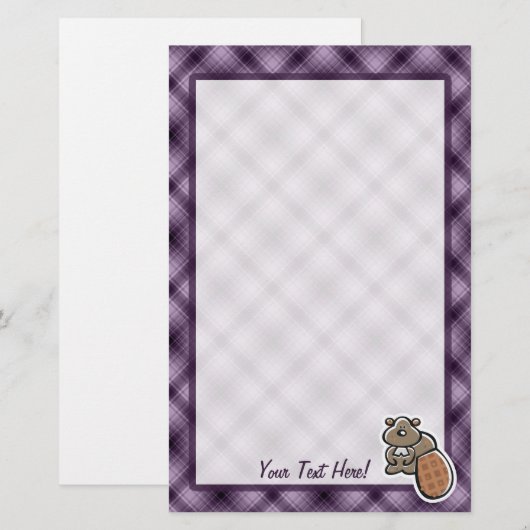 Cute Beaver Paars Briefpapier (Voorkant / Achterkant)