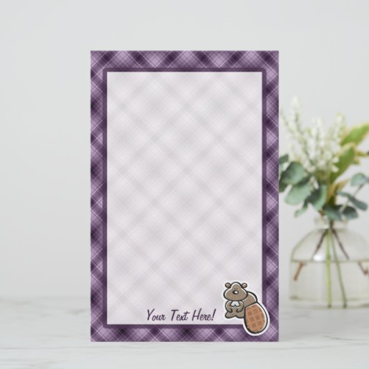 Cute Beaver Paars Briefpapier (Staand voorkant)