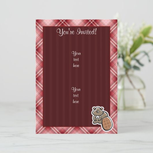 Cute Beaver Red Pset Kaart (Staand voorkant)