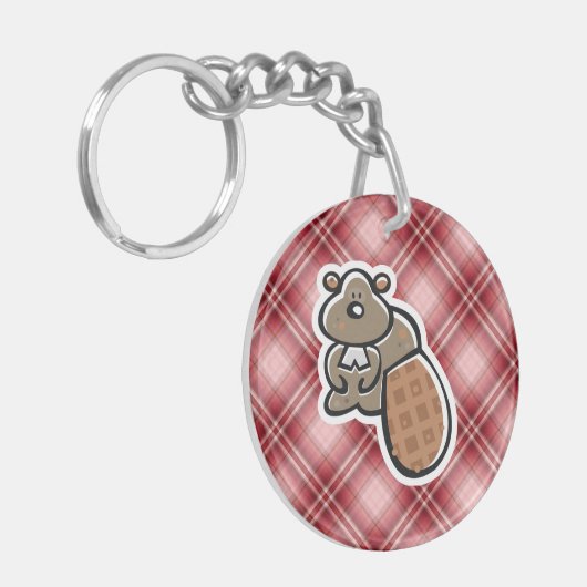 Cute Beaver Red Pset Sleutelhanger (Voorkant Links)