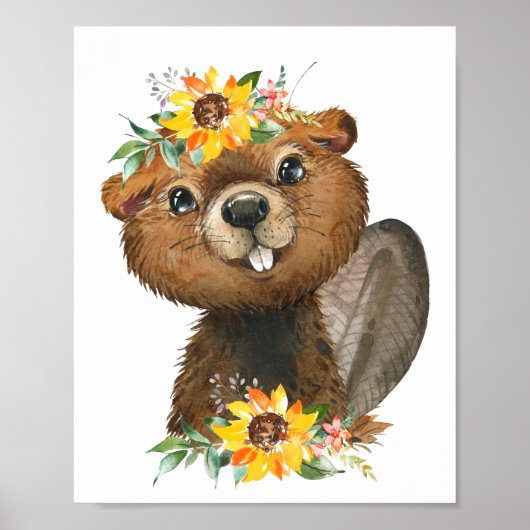 Cute Beaver Woodland Animal Nursery | Wandafdrukke Poster (Voorkant)