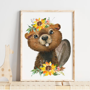 Cute Beaver Woodland Animal Nursery   Wandafdrukke Poster