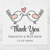 Cute Bedankt Tortelduifjes Lovevogels Weddenschap Likeurfles Etiket (Enkel label)