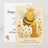 Cute bee 1st Birthday Kaart (Voorkant / Achterkant)