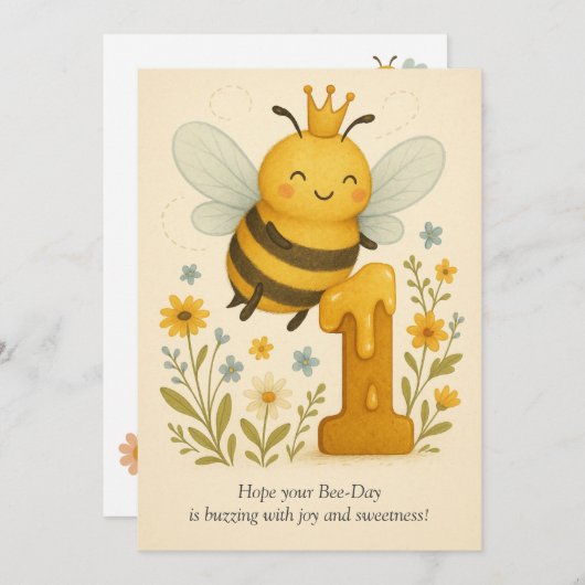 Cute bee 1st Birthday Kaart (Voorkant / Achterkant)