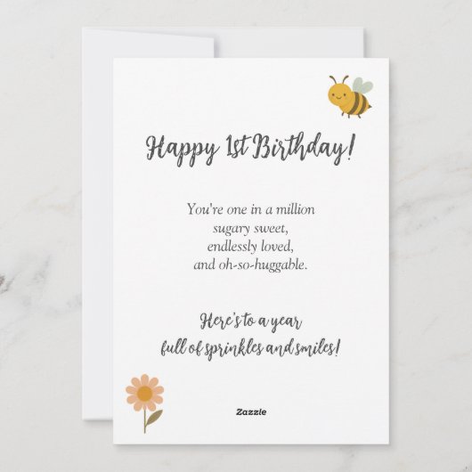 Cute bee 1st Birthday Kaart (Achterkant)