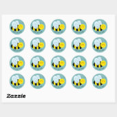 Cute Bee Add Text | Blauw Ronde Sticker (Vel)