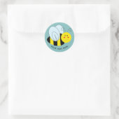Cute Bee Add Text | Blauw Ronde Sticker (Tas)