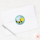 Cute Bee Add Text | Blauw Ronde Sticker (Envelop)