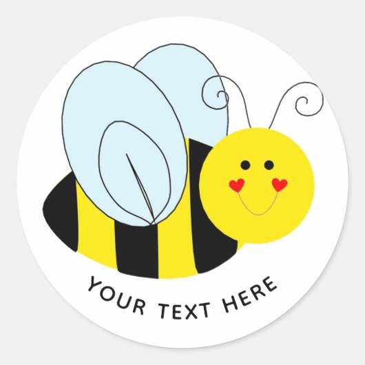 Cute Bee Add Text Ronde Sticker (Voorkant)