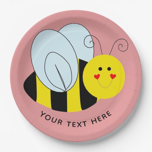 Cute Bee Add Text | Roze Papieren Bordje (Voorkant)