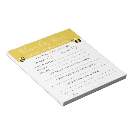 Cute bee Advice and Predictions Baby shower Game N Notitieblok (Schuin)