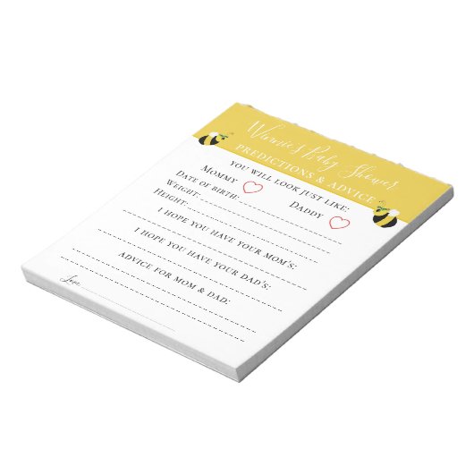 Cute bee Advice and Predictions Baby shower Game N Notitieblok (Linkerzijde)