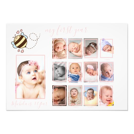 Cute bee Baby Girl - Eerste jaar Foto Wall Decor Afdruk (Voorkant)
