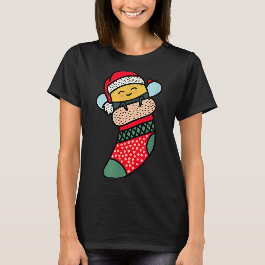 Cute Bee Baby Hommels in Kerstsok Xmas Pyjama T-shirt (Voorkant)