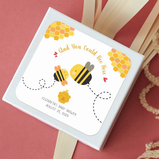 Cute Bee Baby shower Bedankt voor zijn hier Kawaii Vierkante Sticker