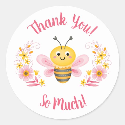 Cute Bee Baby shower Dank je wel. Ronde Sticker (Voorkant)