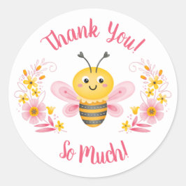 Cute Bee Baby shower Dank je wel. Ronde Sticker