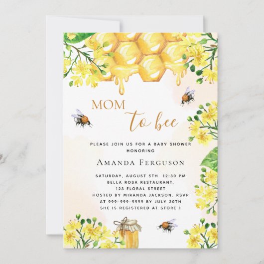 Cute bee Baby shower yellow florals mam to bee Kaart (Voorkant)