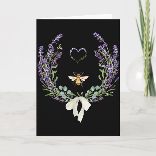 Cute Bee Bow Lavender Flower Heart Botanical Natur Kaart (Voorkant)