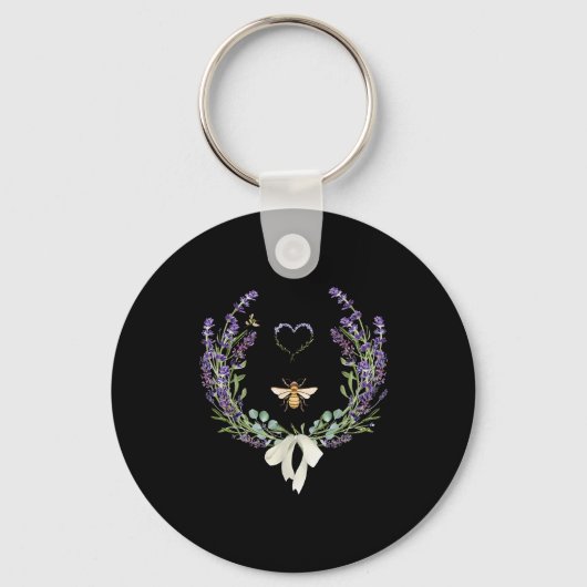 Cute Bee Bow Lavender Flower Heart Botanical Natur Sleutelhanger (Voorkant)