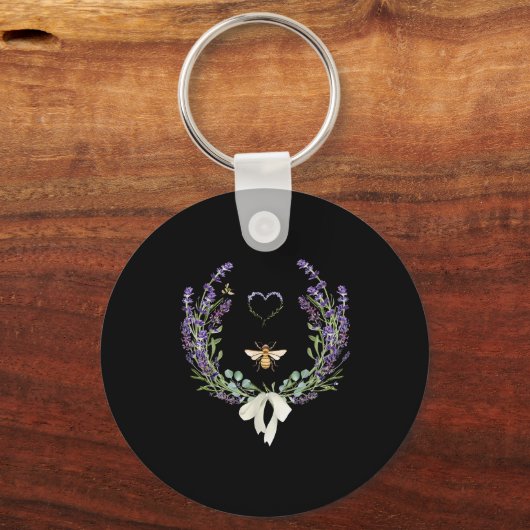 Cute Bee Bow Lavender Flower Heart Botanical Natur Sleutelhanger (Voorkant)