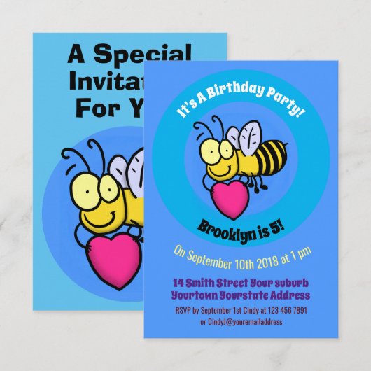 Cute bee cartoon kaart (Voorkant / Achterkant)