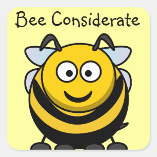 Cute Bee Considerate Yellow Book Name Bord Vierkante Sticker