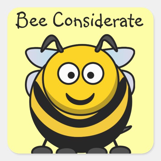 Cute Bee Considerate Yellow Book Name Bord Vierkante Sticker (Voorkant)