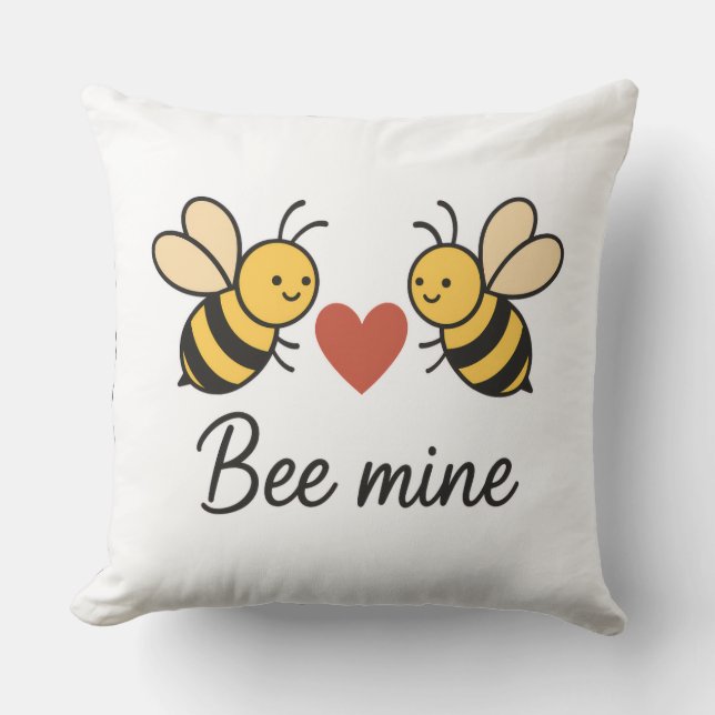 Cute Bee Couple “Bee Mine” Love Throw Pillow Kussen (Voorkant)