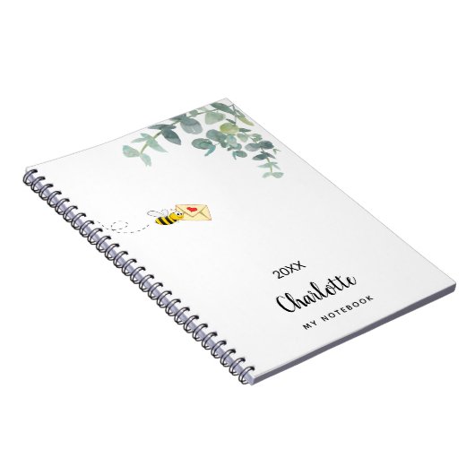 Cute bee eucalyptus greenery monogram notitieboek (Rechterzijde)