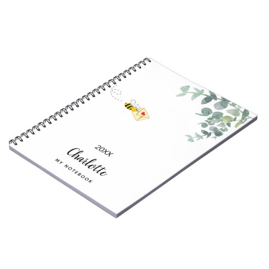 Cute bee eucalyptus greenery monogram notitieboek (Linkerzijde)