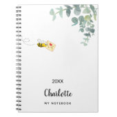 Cute bee eucalyptus greenery monogram notitieboek (Voorkant)