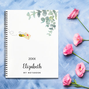 Cute bee eucalyptus greenery monogram notitieboek