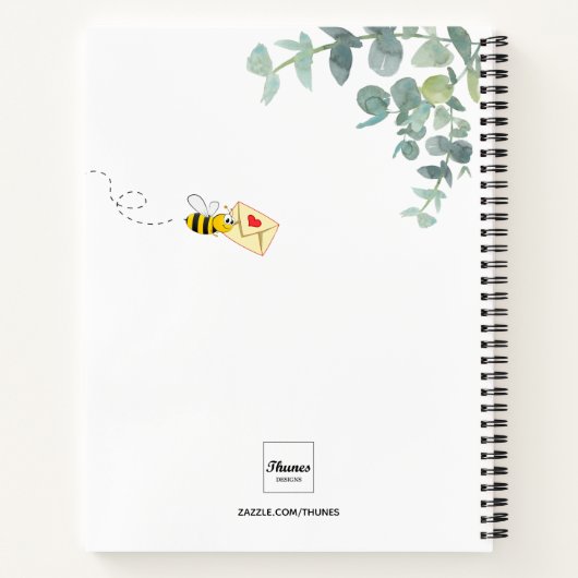 Cute bee eucalyptus greenery monogram notitieboek (Achterkant)