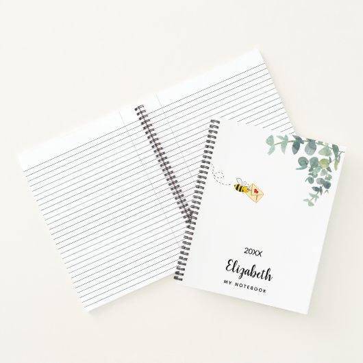 Cute bee eucalyptus greenery monogram notitieboek (Binnen)