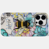 Cute Bee floral Botanical monogram iPhone Case (Achterkant (horizontaal))