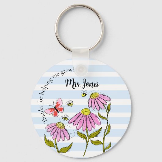 Cute Bee & Flower Teacher Sleutelhanger | “Lesgeve (Voorkant)