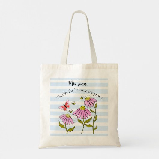 Cute Bee & Flower Teacher Tote Bag | Lesgeven is (Achterkant)