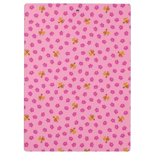 Cute Bee & Flowers Pattern Monogram Name – Pink Klembord (Achterkant)