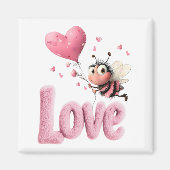 Cute Bee Fluffy Pink Love Heart Balloon  Magneet (Voorkant)