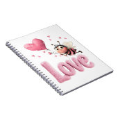 Cute Bee Fluffy Pink Love Heart Balloon  Notitieboek (Rechterzijde)