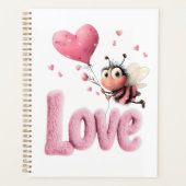Cute Bee Fluffy Pink Love Heart Balloon  Planner (Voorkant)