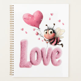 Cute Bee Fluffy Pink Love Heart Balloon  Planner