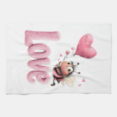 Cute Bee Fluffy Pink Love Heart Balloon  Theedoek (Horizontaal)