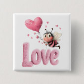 Cute Bee Fluffy Pink Love Heart Balloon  Vierkante Button 5,1 Cm (Voorkant)