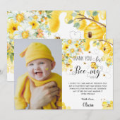 Cute bee Gellow Ivory Floral Birthday Foto Bedankkaart (Voorkant / Achterkant)