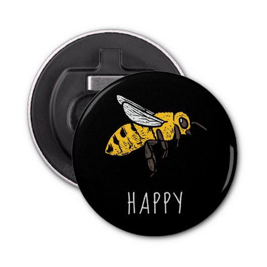 Cute bee Happy Button Flesopener (Voorkant)