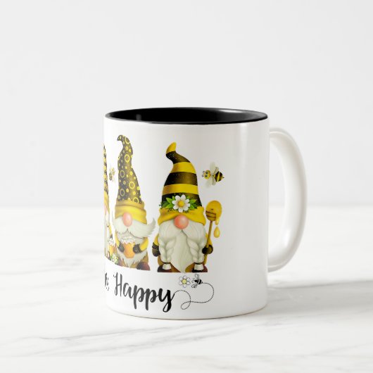 Cute bee Happy/Gnome Tweekleurige Koffiemok (Voorkant rechts)