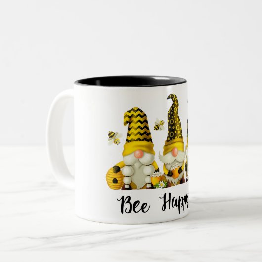 Cute bee Happy/Gnome Tweekleurige Koffiemok (Voorkant links)